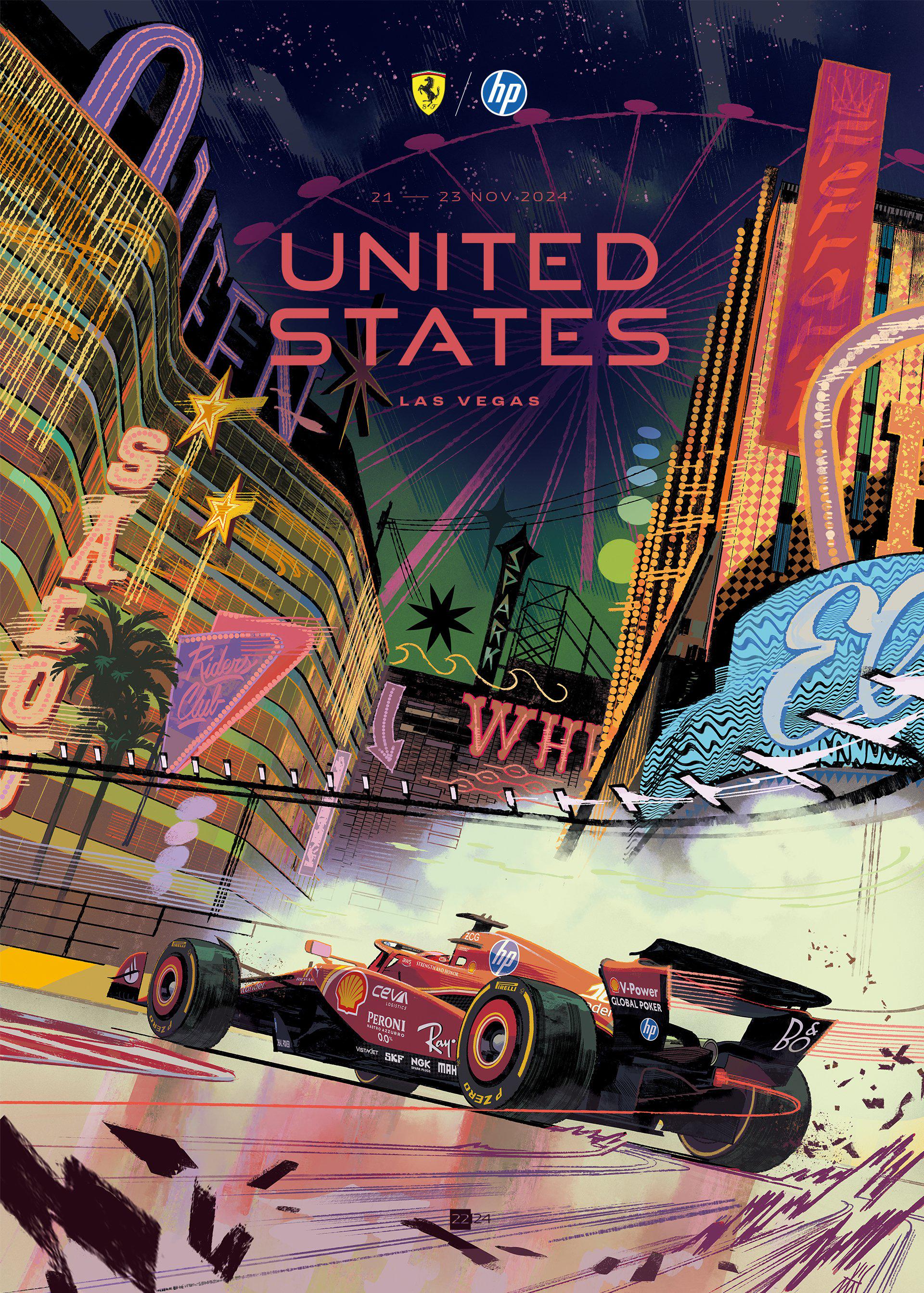 Ferrari 2024 Las Vegas U.S.A Grand Prix cover art poster — part of full season set